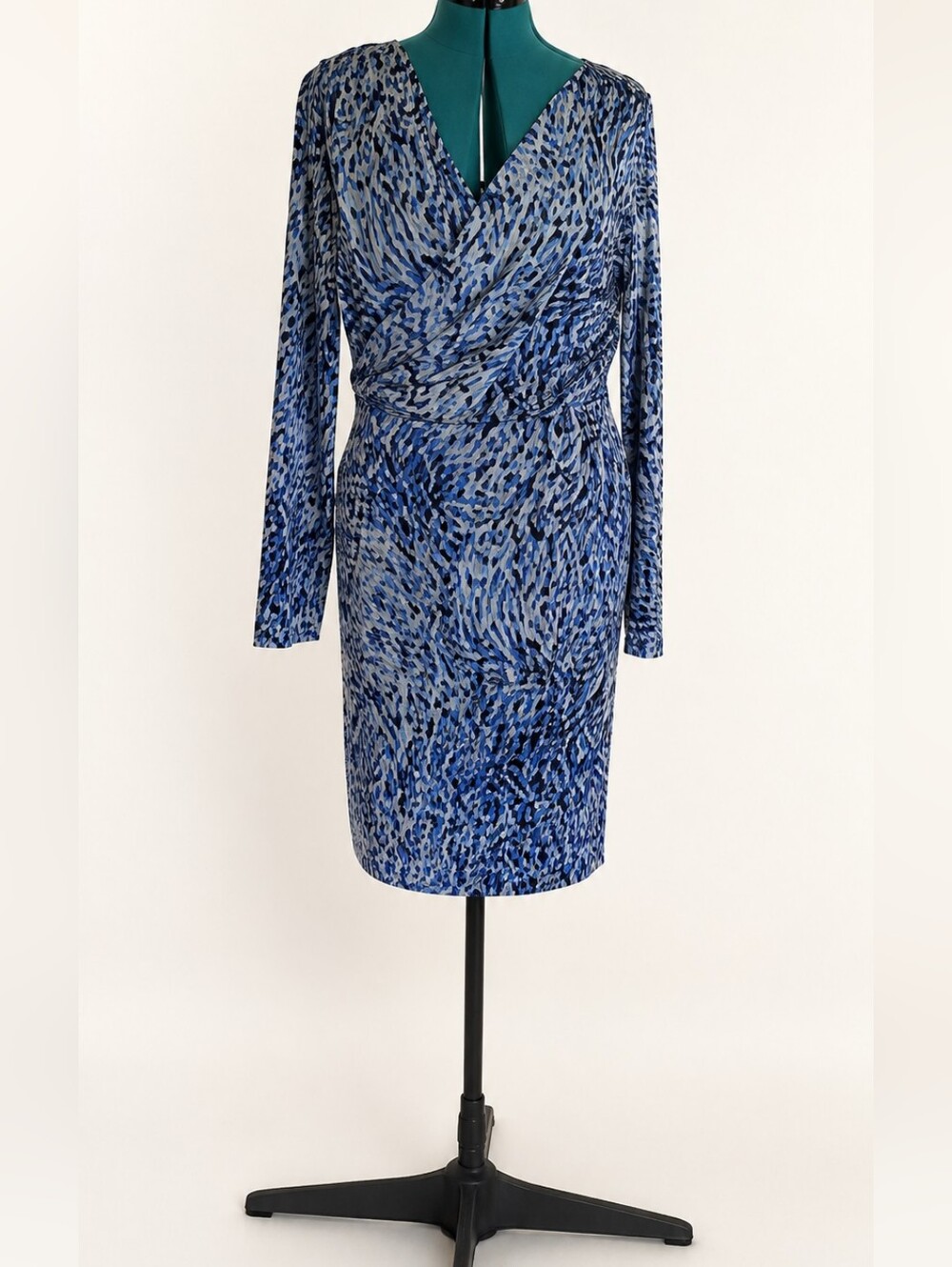 BCBGeneration Blue Multi-Print Long-Sleeve Wrap Dress